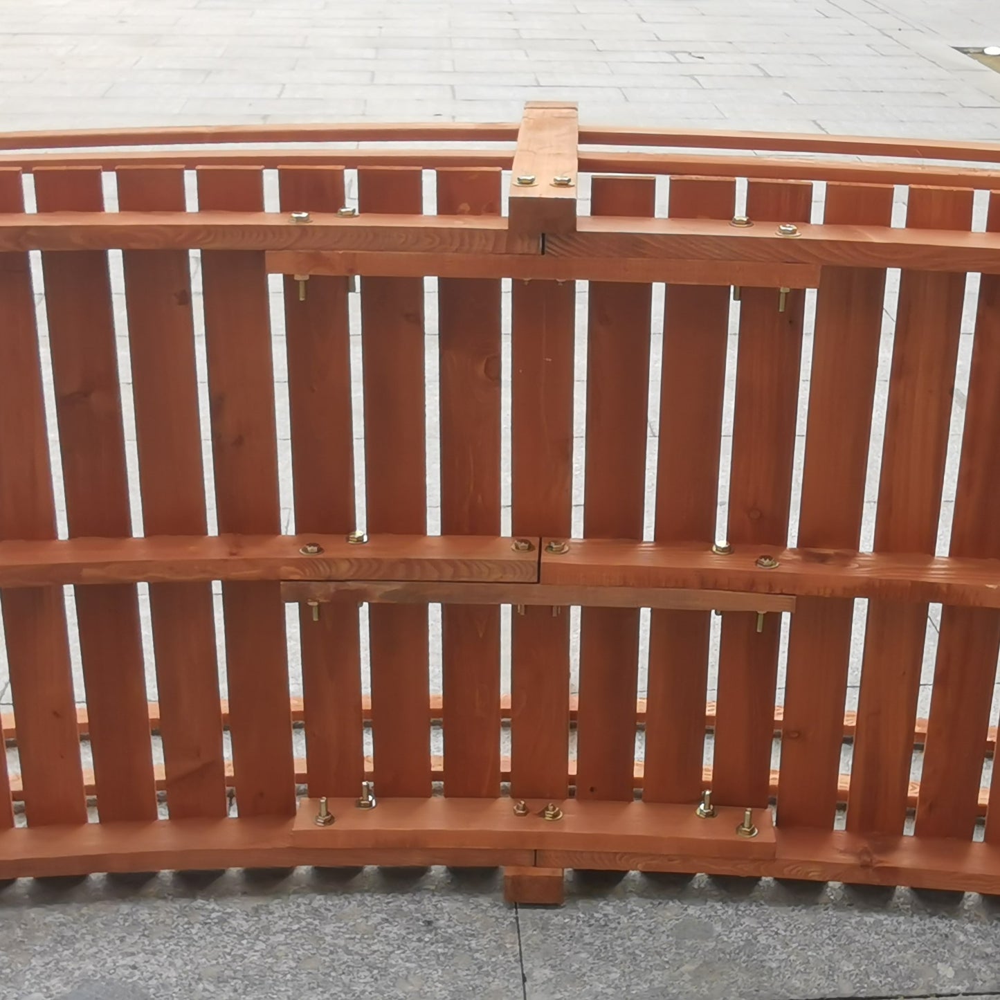 6FT Wooden Garden Bridge with Safety Railings, Classic Arc Footbridge for Stream Pond Walkway, Orange