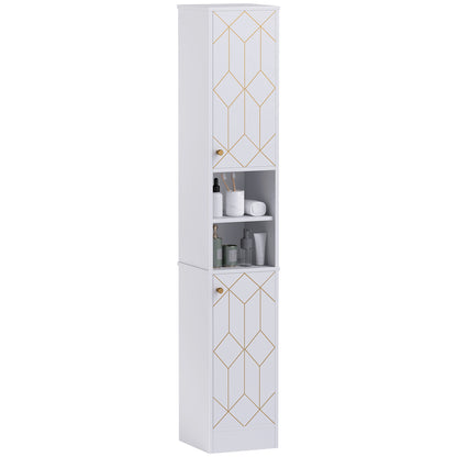 Tall Bathroom Storage Cabinet with Doors, Slim Bathroom Storage Unit with Adjustable Shelves