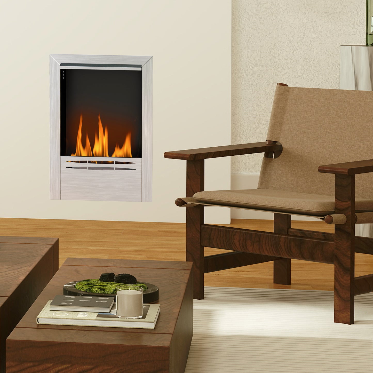 Stainless Steel Bioethanol Fire - Silver Tone