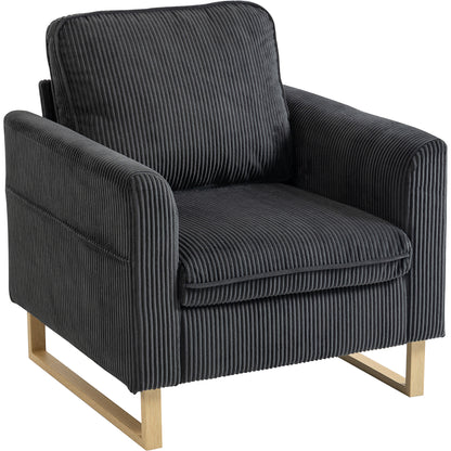 Accent Chair with Pocket Spring, Modern Industrial Armchair with Metal Legs for Livingroom Dark Grey