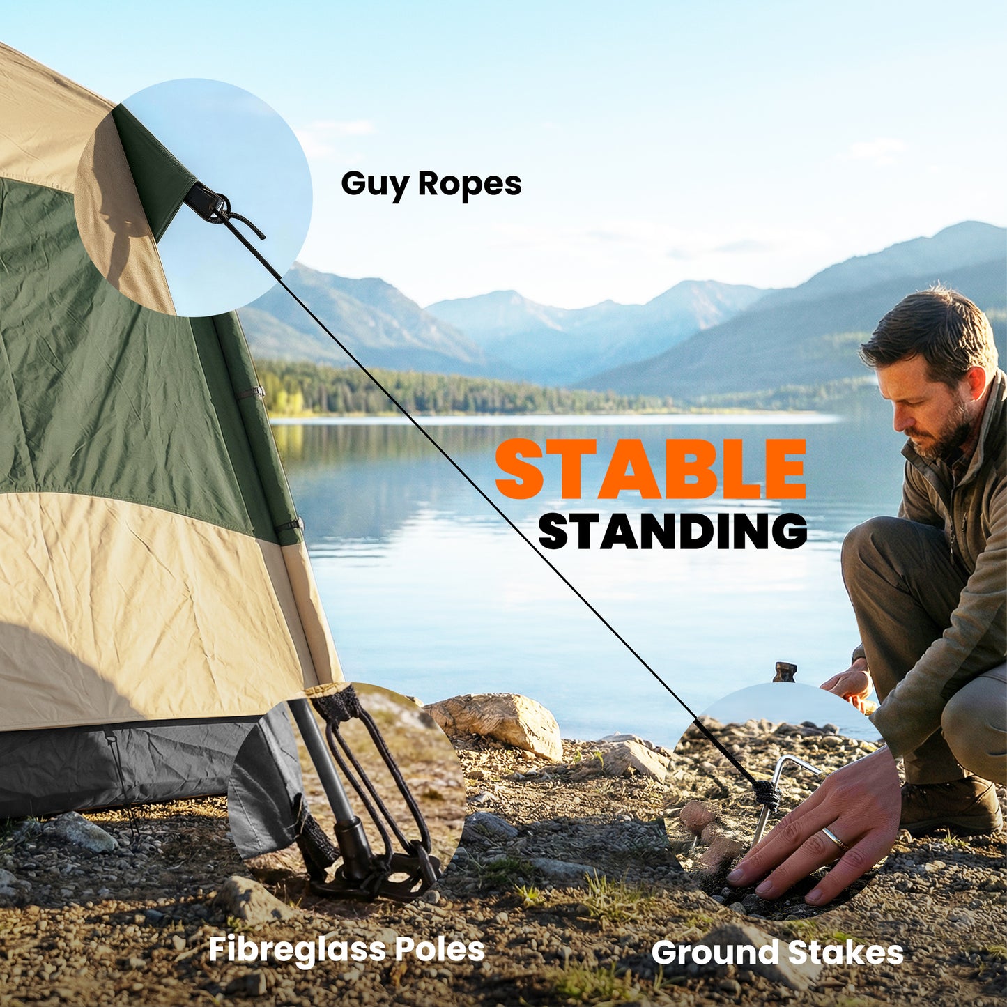 Double Layer Instant Pop Up Tent with Rainfly, Portable Camping Shelter with Sewn-in Groundsheet and Carry Bag, Khaki