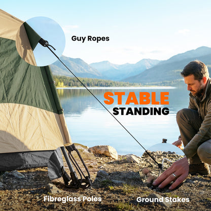 Double Layer Instant Pop Up Tent with Rainfly, Portable Camping Shelter with Sewn-in Groundsheet and Carry Bag, Khaki