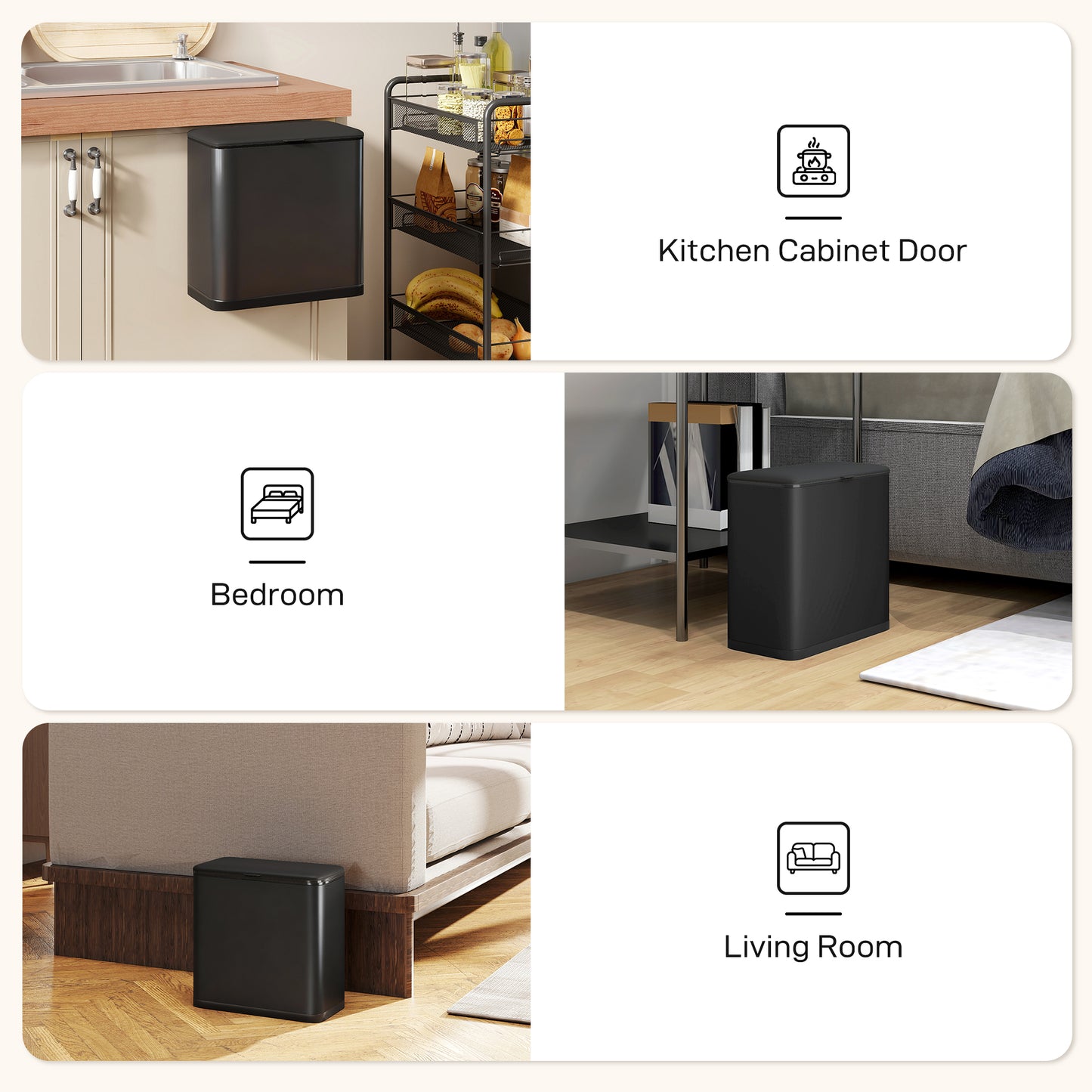 8L Hanging Kitchen Bin, Rubbish bin with Lid and Removable Inner Bucket for Kitchen Cabinet Door, Under Sink, Office