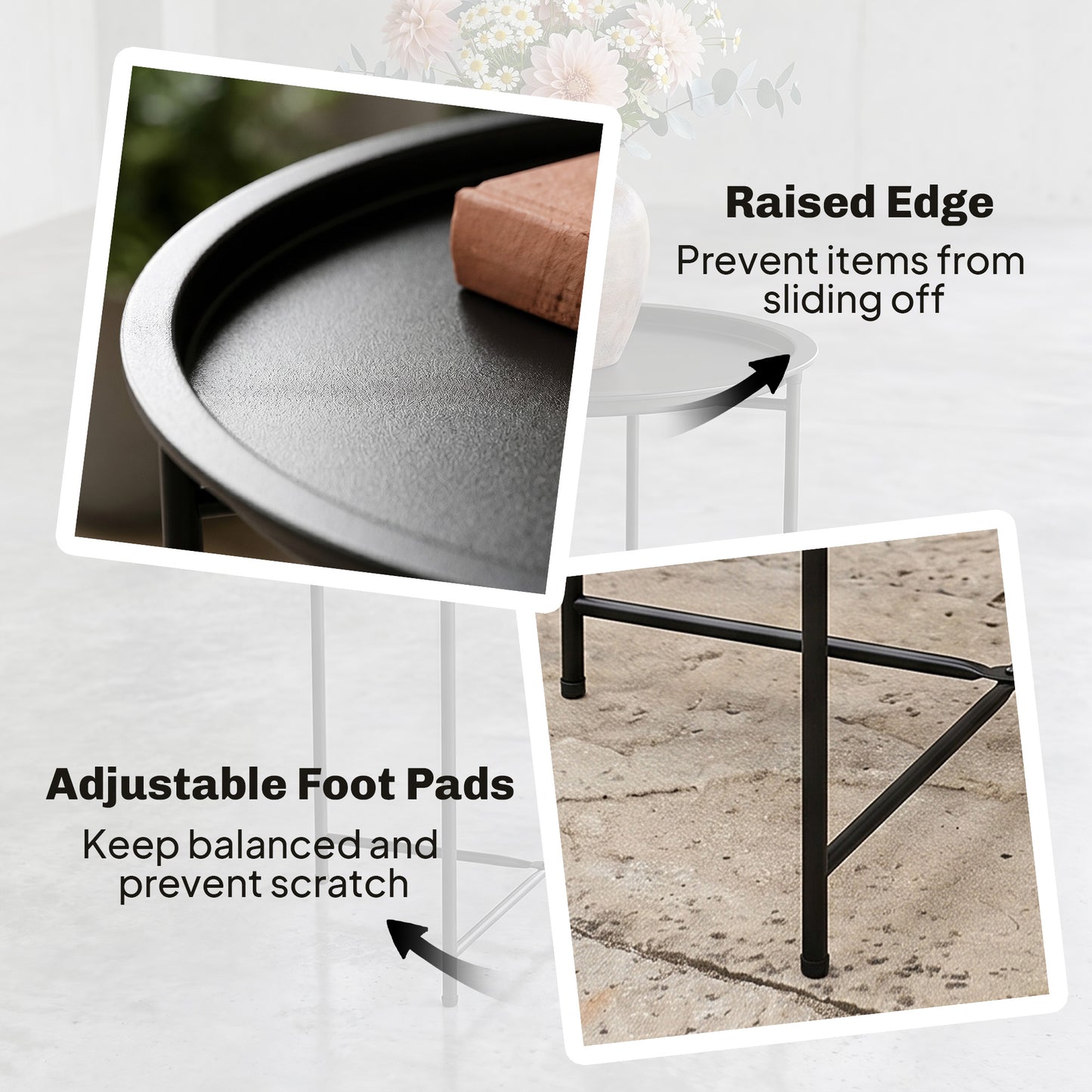 Steel Removable Tray Top Garden Table - Black
