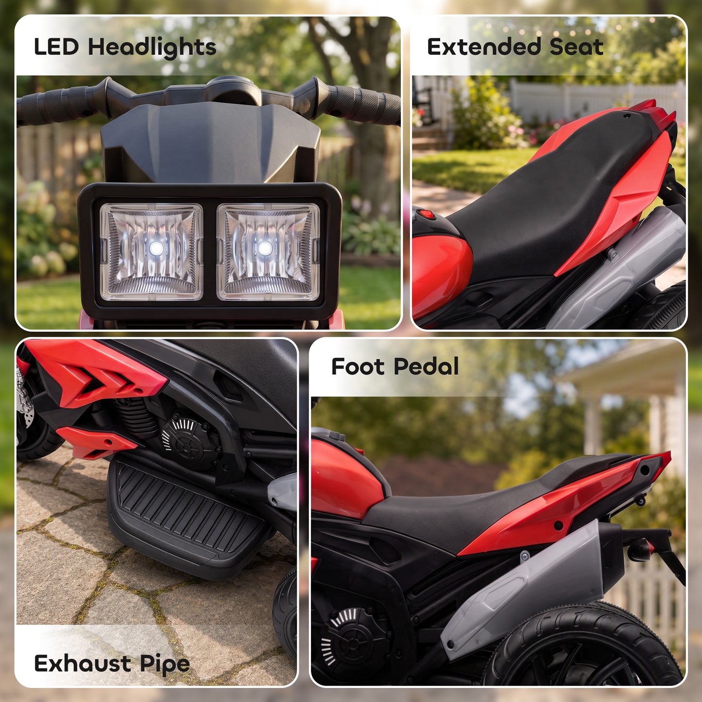 Kids Electric Motorcycle Ride-On Toy, 3-Wheel Battery-Operated Motorbike with Horn, Toddler Ride On Bike, Red