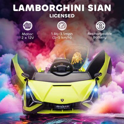 Lamborghini Sian Licensed Electric Car for Kids, 12V Kids Electric Ride on Car with Dual Motors, Remote Control, Green