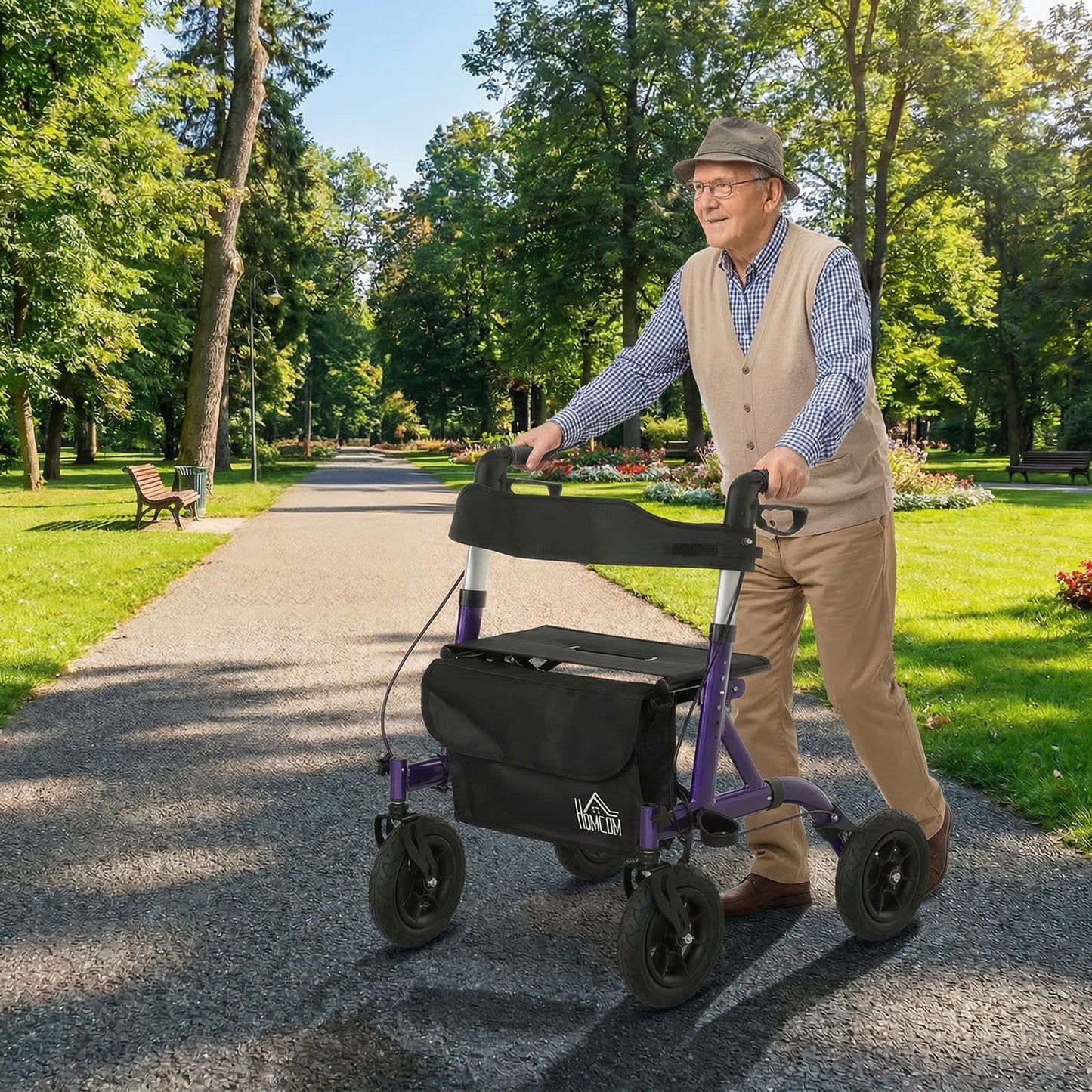 Folding Adjustable Rollator with Dual Brakes & 6 Adjustable Handle Heights for Seniors Purple
