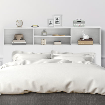 King-Size Headboard with Storage, Freestanding Bed Headboard with 4 Open Compartments for Bedroom, White