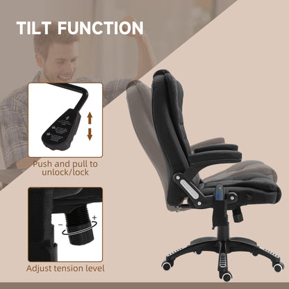 Massage Recliner Chair Heated Office Chair with Six Massage Points Linen-Feel Fabric 360° Swivel Wheels Black