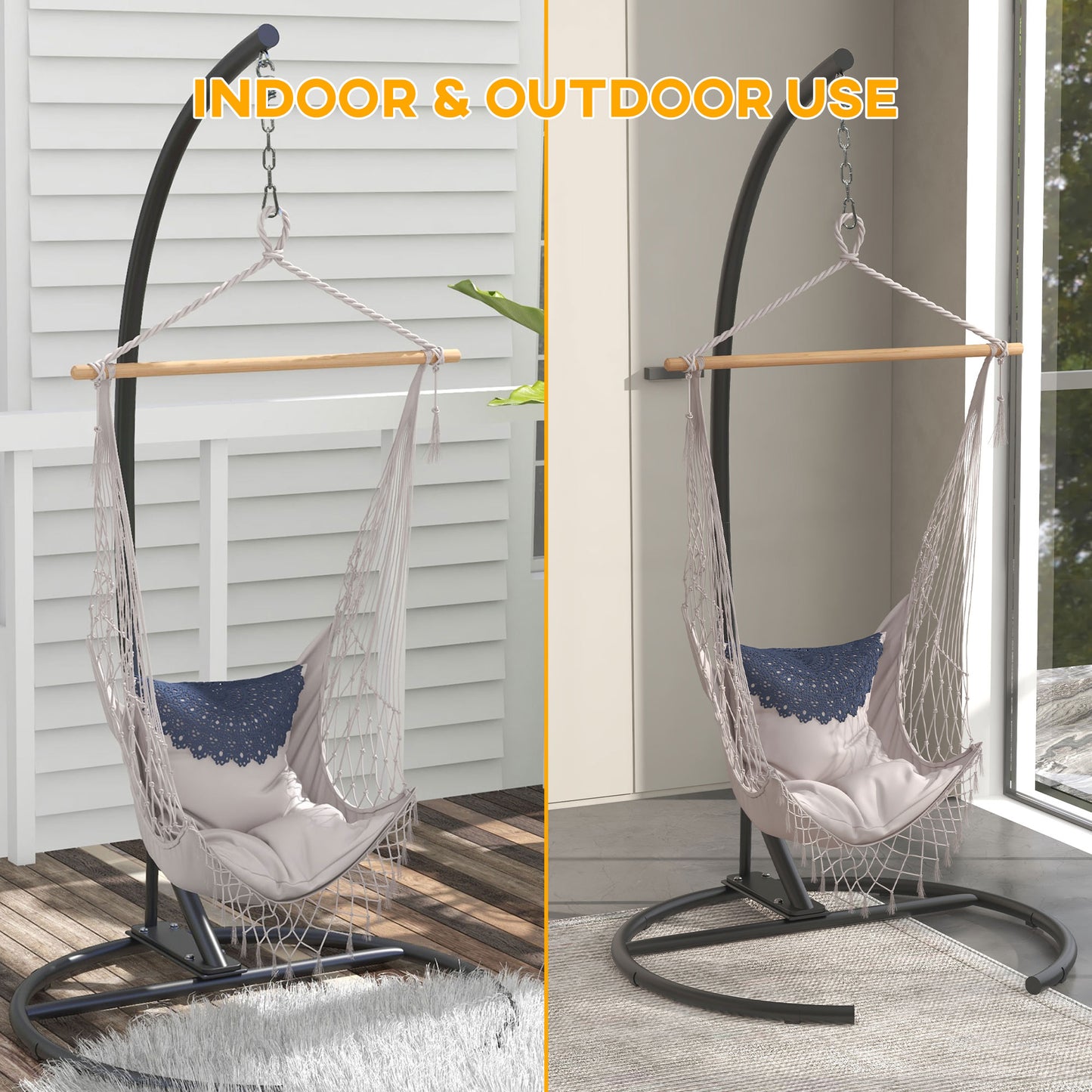 Hanging Hammock Chair Stand with Round Base, C Hanging Swing Stand Frame for Swing/Egg/Hammock Chair, Indoor & Outdoor