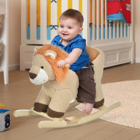 Kids Rocking Horse Plush Toy with Wooden Base and Safety Belt