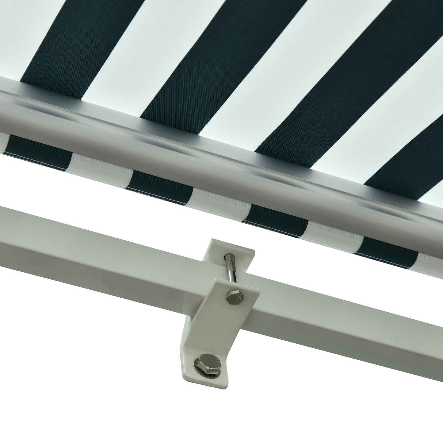 3 x 2.5m Patio Awning, Anti-UV and Waterproof Sun Shade Canopy with Chain Drive and Hand Crank, Green/White Stripes