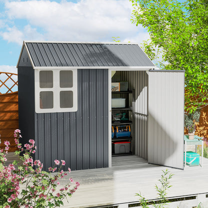 7 x 6ft Galvanised Garden Shed, with Latch - Dark Grey