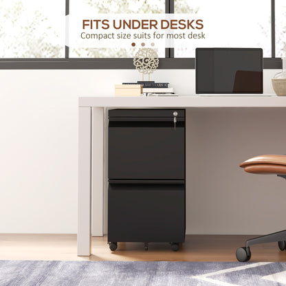2-Drawer Mobile Filing Cabinet, Metal Lockable File Cabinet for Letter, A4 and Legal Size, Pre-Assembled Body, Black