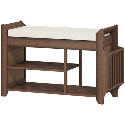 Shoe Bench 2-Tier Boot Section Entryway Storage Bench Cushioned Seat 80 x 30 x 50 cm Dark Brown and Cream