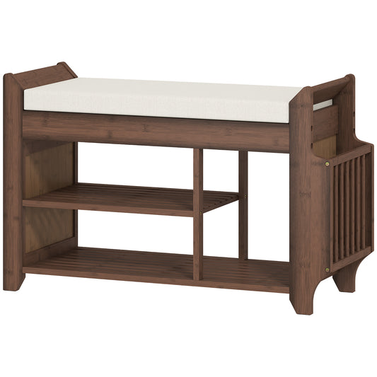 Shoe Bench 2-Tier Boot Section Entryway Storage Bench Cushioned Seat 80 x 30 x 50 cm Dark Brown and Cream