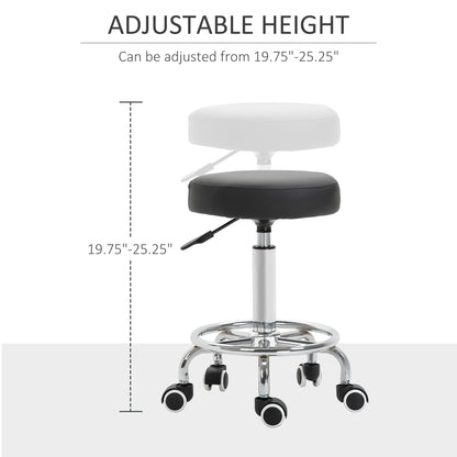 Round Rolling Stool, PU Leather Height Adjustable Stool Chair with Wheels and Swivel Seat for Salon, Massage, Spa