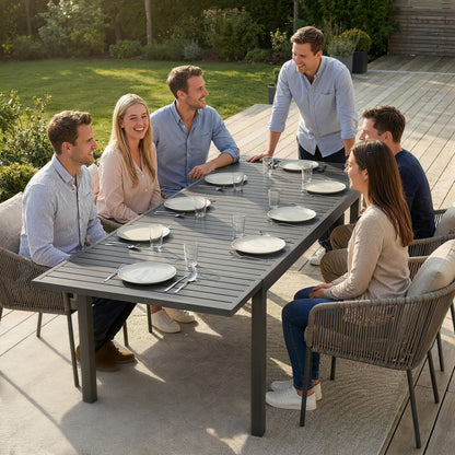 Extending Garden Table for 6-8 People, Full Aluminium Outdoor Dining Table with Slatted Top, Dark Grey