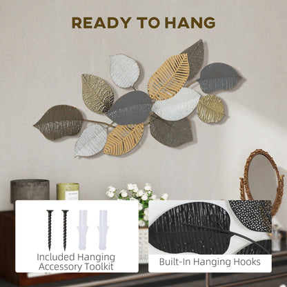 Metal Wall Art, Modern Hanging Wall Decor with Unique Leaf Design for Living Room Bedroom Entryway