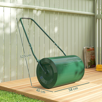 63 L Garden Lawn Roller with Water/Sand Filled Drum, Heavy Duty Steel Lawn Push Rolling Tool for Grass Seeding