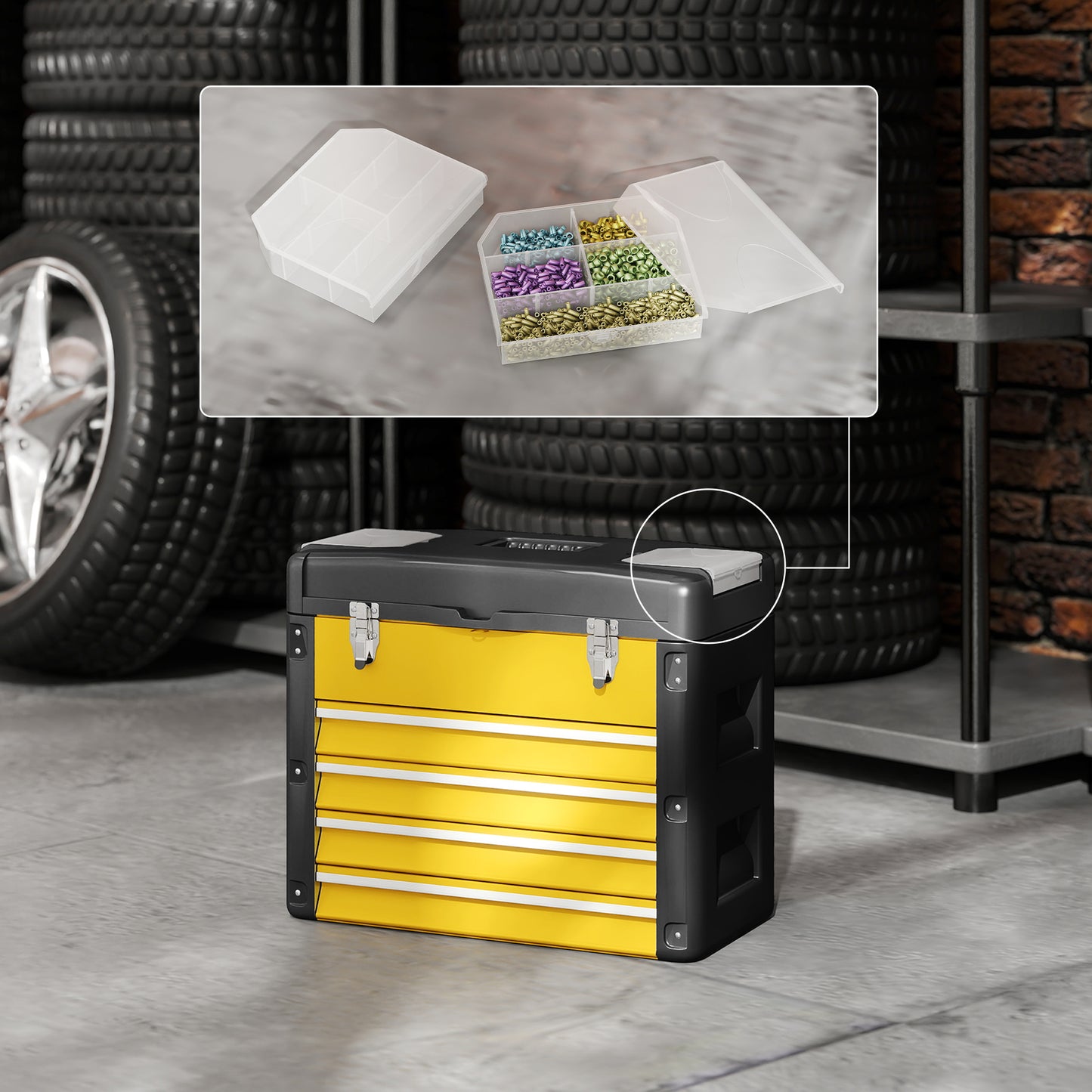 4 Drawers Large Toolbox - Yellow