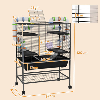 Large Hamster Cage, Gerbil Cage with Tubes, Storage Shelf, Ramps, Platforms, Running Wheel - Black