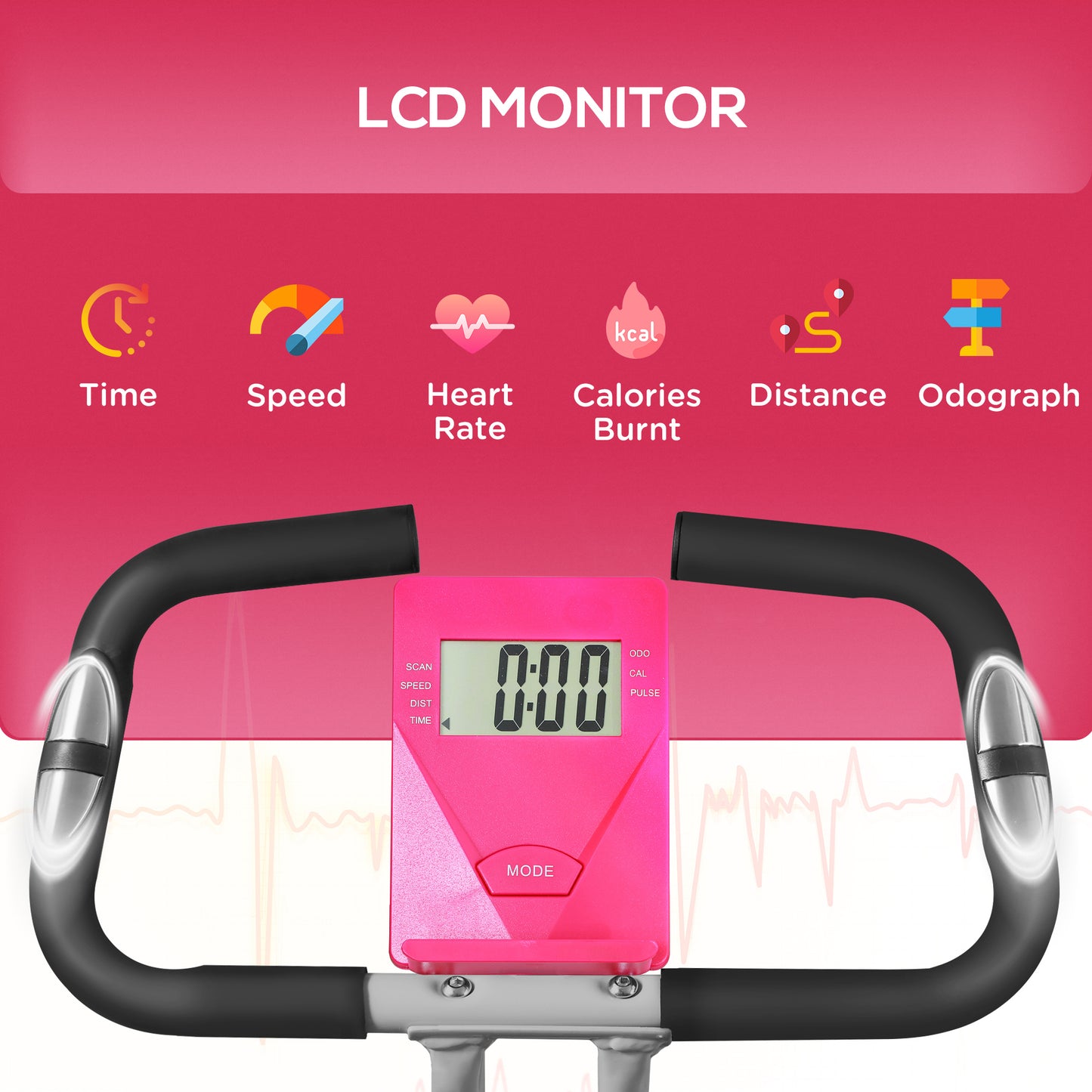 Folding and Quiet Exercise Bike with 8-Level Magnetic Resistance and Heart Rate Sensor, for Home Gym, Pink and White