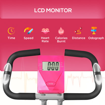 Folding and Quiet Exercise Bike with 8-Level Magnetic Resistance and Heart Rate Sensor, for Home Gym, Pink and White