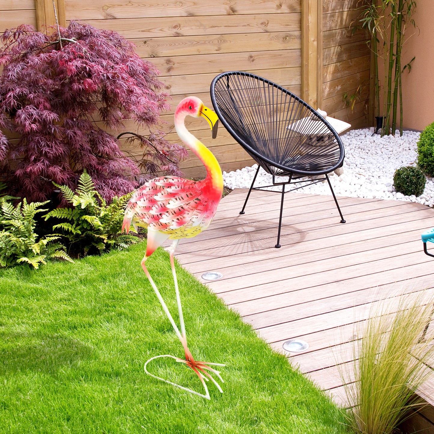 Flamingo Garden Statue Ornament, Metal Bird Art Outdoor Statue