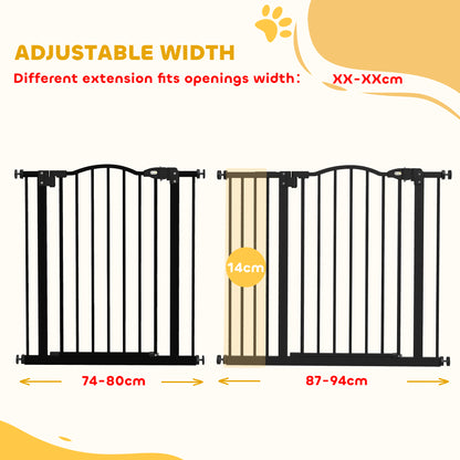 Metal 74-94cm Adjustable Pet Gate Safety Barrier w/ Auto-Close Door Black