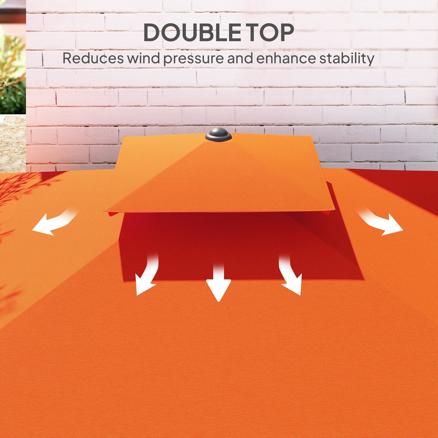 2.5m Cantilever Parasol with Easy Lever, Square Double Top Garden Parasol Umbrella with Ruffles and Cross Base