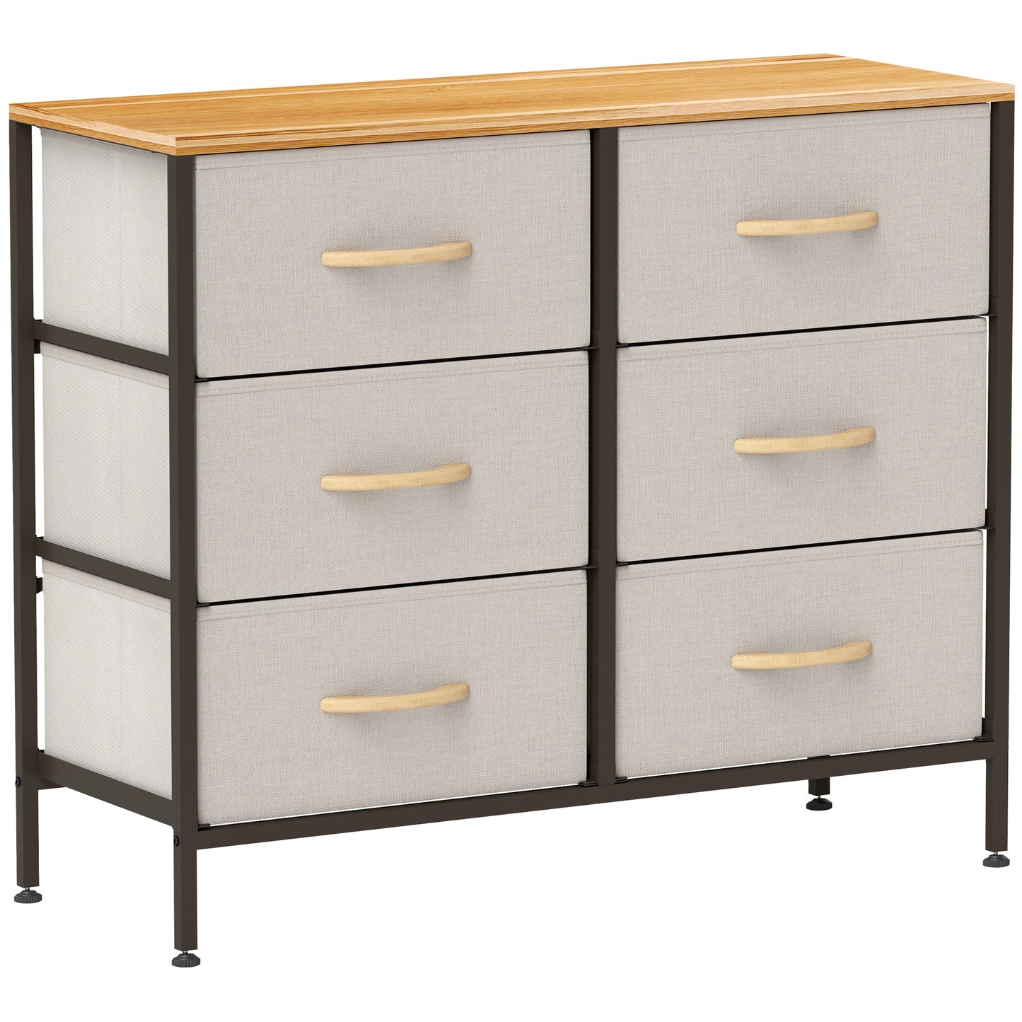 Fabric Chest of Drawers, Industrial Bedroom Dresser with 6 Fabric Drawers, Steel Frame and Wooden Top for Nursery