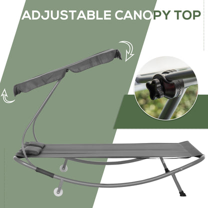 Double Sun Lounger with Adjustable Detachable Canopy, Portable Garden Daybed for 2 with Wheels, Outdoor Sunbed Hammock