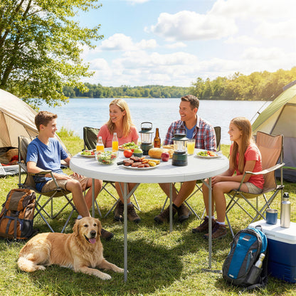 4ft Folding Picnic Table, Camping Table with Non-slip Foot Pads and Metal Frame, 100 kg Load, for Garden, White