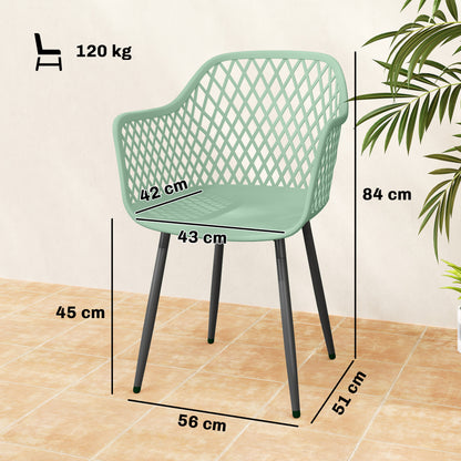 Garden Chairs Set of 4, Garden Dining Chairs with Cut Out Diamond Back and Armrests for Patio, Balcony, Terrace, Green