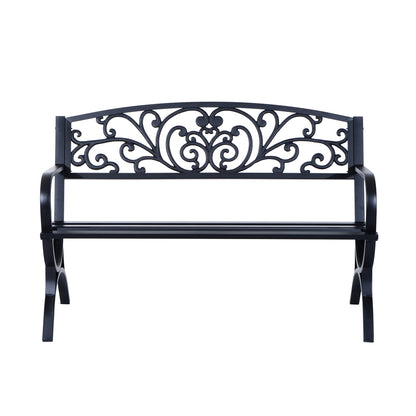 127L x 60W x 85H cm Powder Coated Garden Bench for Patio Backyard, Steel-Black