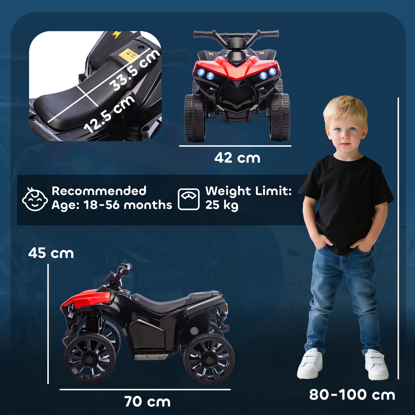 6V Kids ATV, 4 Wheeler Electric Ride on Car with Music and LED Headlights, for Ages 18-56 Months Boys and Girls, Red