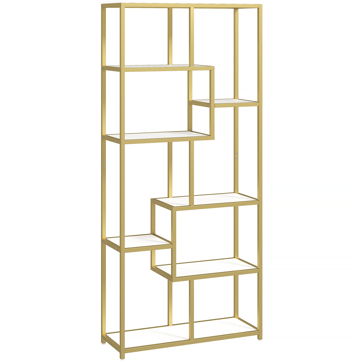 Seven-Tier Geometric Bookcase - White/Gold Tone