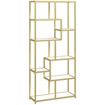 Seven-Tier Geometric Bookcase - White/Gold Tone