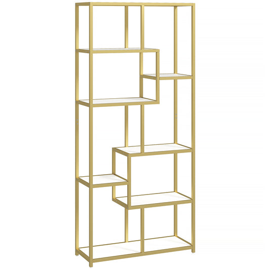 Seven-Tier Geometric Bookcase - White/Gold Tone