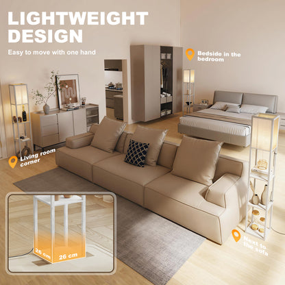 3-Tier Floor Lamp with Shelves and Storage, Modern Corner Standing Lamp with Lampshade, Foot Switch for Living Room, Bedroom