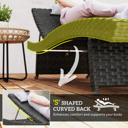 Outdoor PE Rattan Sun Lounger, Folding Wicker Garden Lounger Recliner with 4-Level Adjustable Backrest