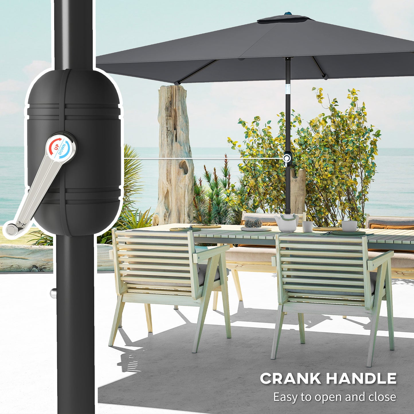 Garden Parasol, Parasol Umbrella with Crank Handle, Tilt Function, Polyester Canopy, Dark Grey