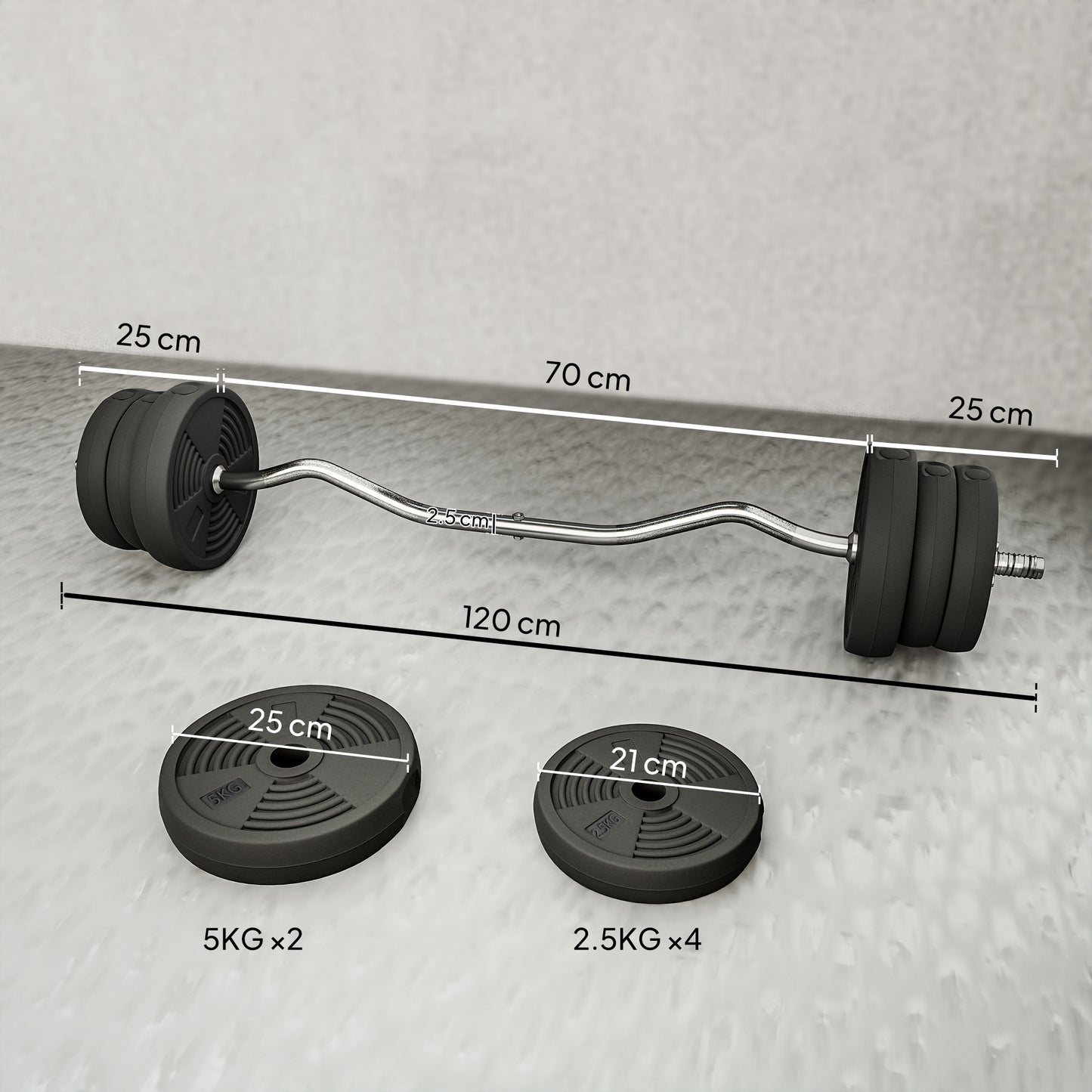25kg Barbell Set, Adjustable Weights with Curl bar and Non-Slip Handle, for Women and Men Weight Lifting Training