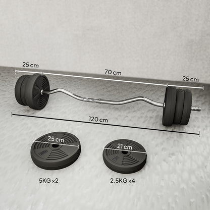 25kg Barbell Set, Adjustable Weights with Curl bar and Non-Slip Handle, for Women and Men Weight Lifting Training