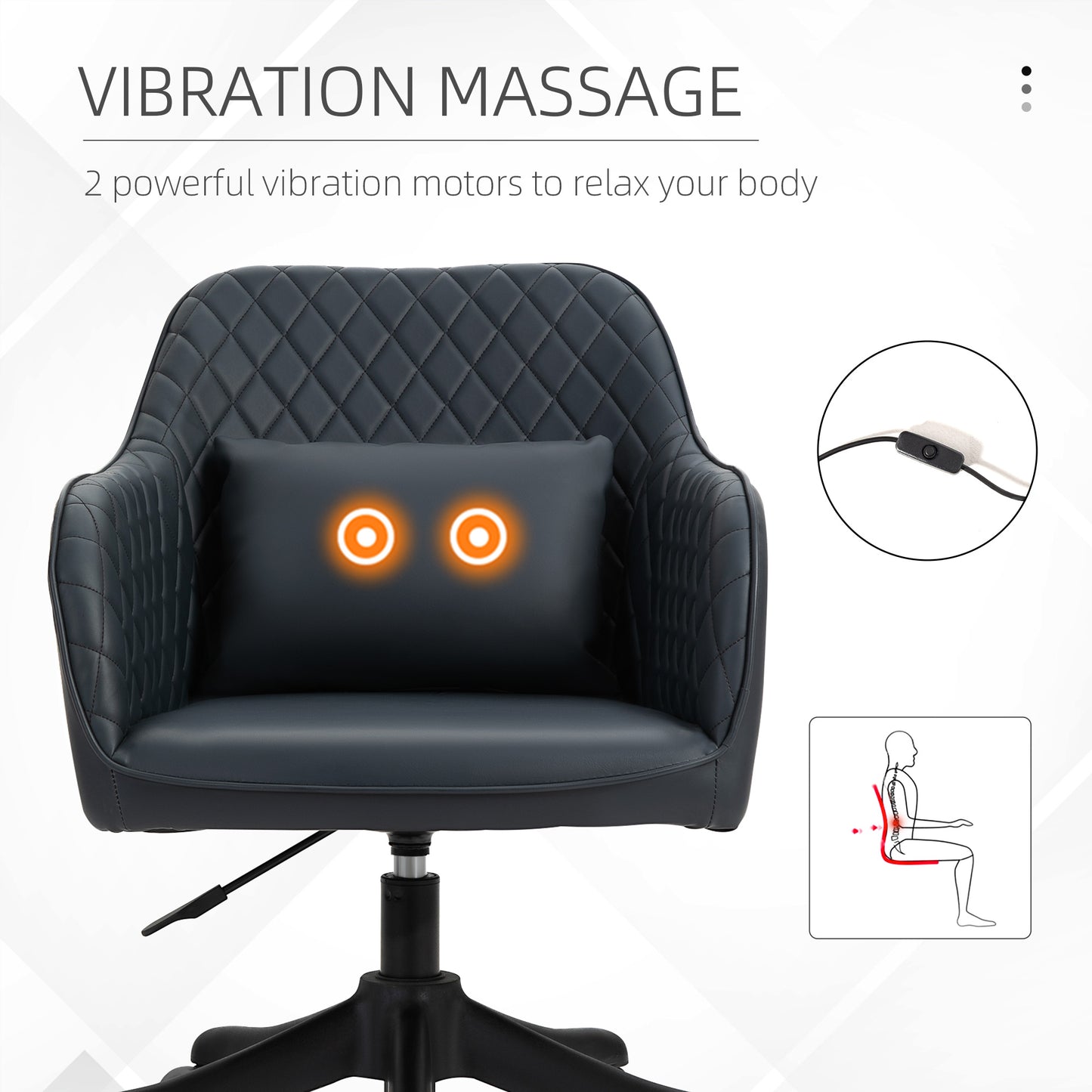 PU Leather Office Chair, Desk Chair, Makeup Vanity Chair with Massage Lumbar Pillow and Rolling Wheels for Bedroom and Home
