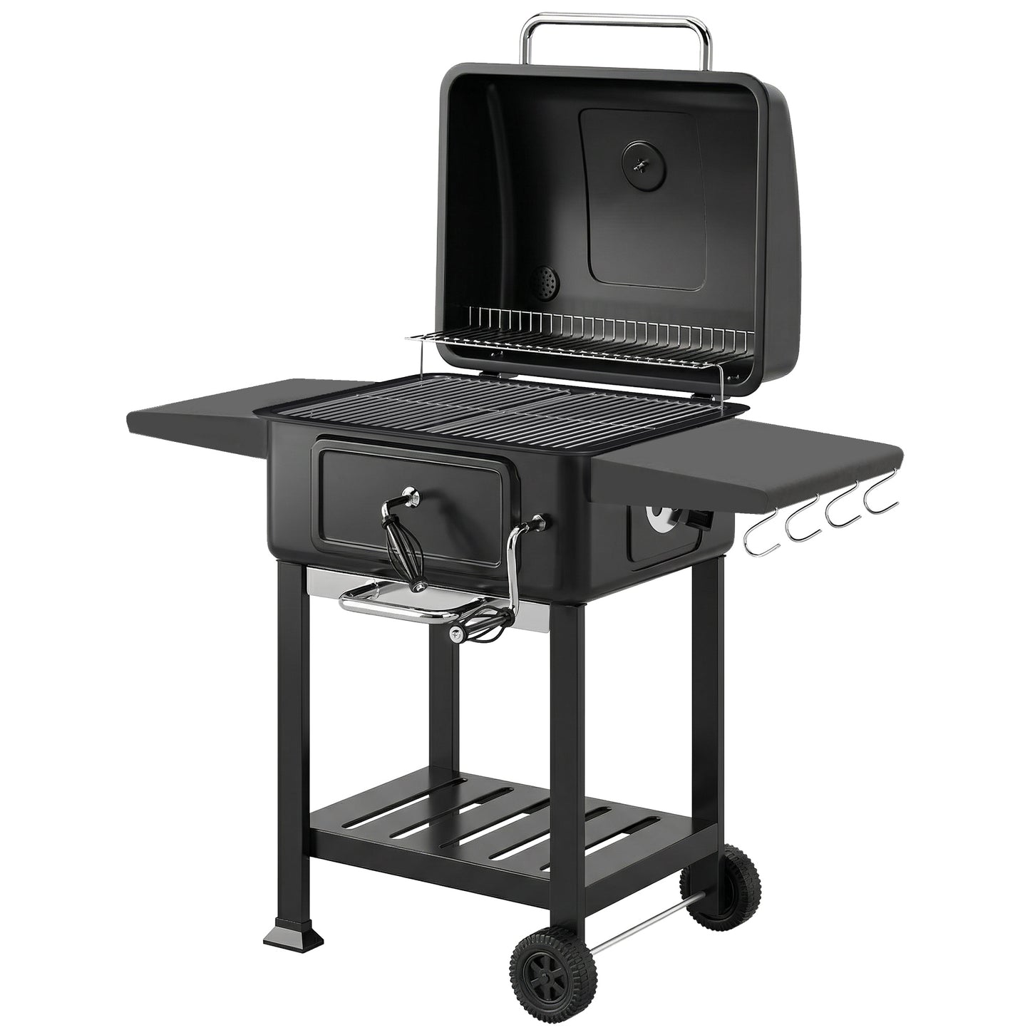 Charcoal BBQ Grill with Adjustable Charcoal Pan, Large Barbecue Grill Smoker with Side Tables, Temperature for Outdoor