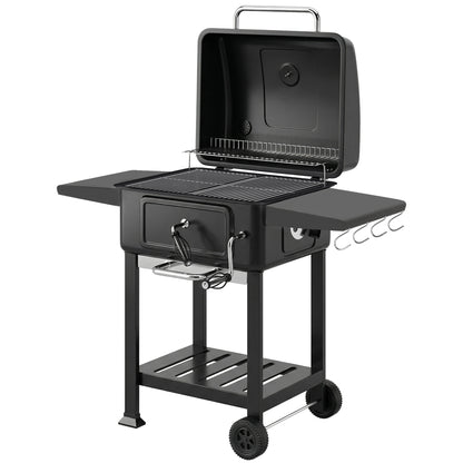 Charcoal BBQ Grill with Adjustable Charcoal Pan, Large Barbecue Grill Smoker with Side Tables, Temperature for Outdoor