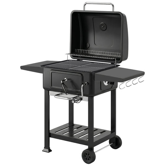 Charcoal BBQ Grill with Adjustable Charcoal Pan, Large Barbecue Grill Smoker with Side Tables, Temperature for Outdoor