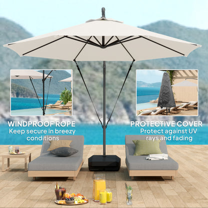 3(m) Garden Cantilever Parasol with Fillable Base up to 90kg, Wind Protection Strap, Cover